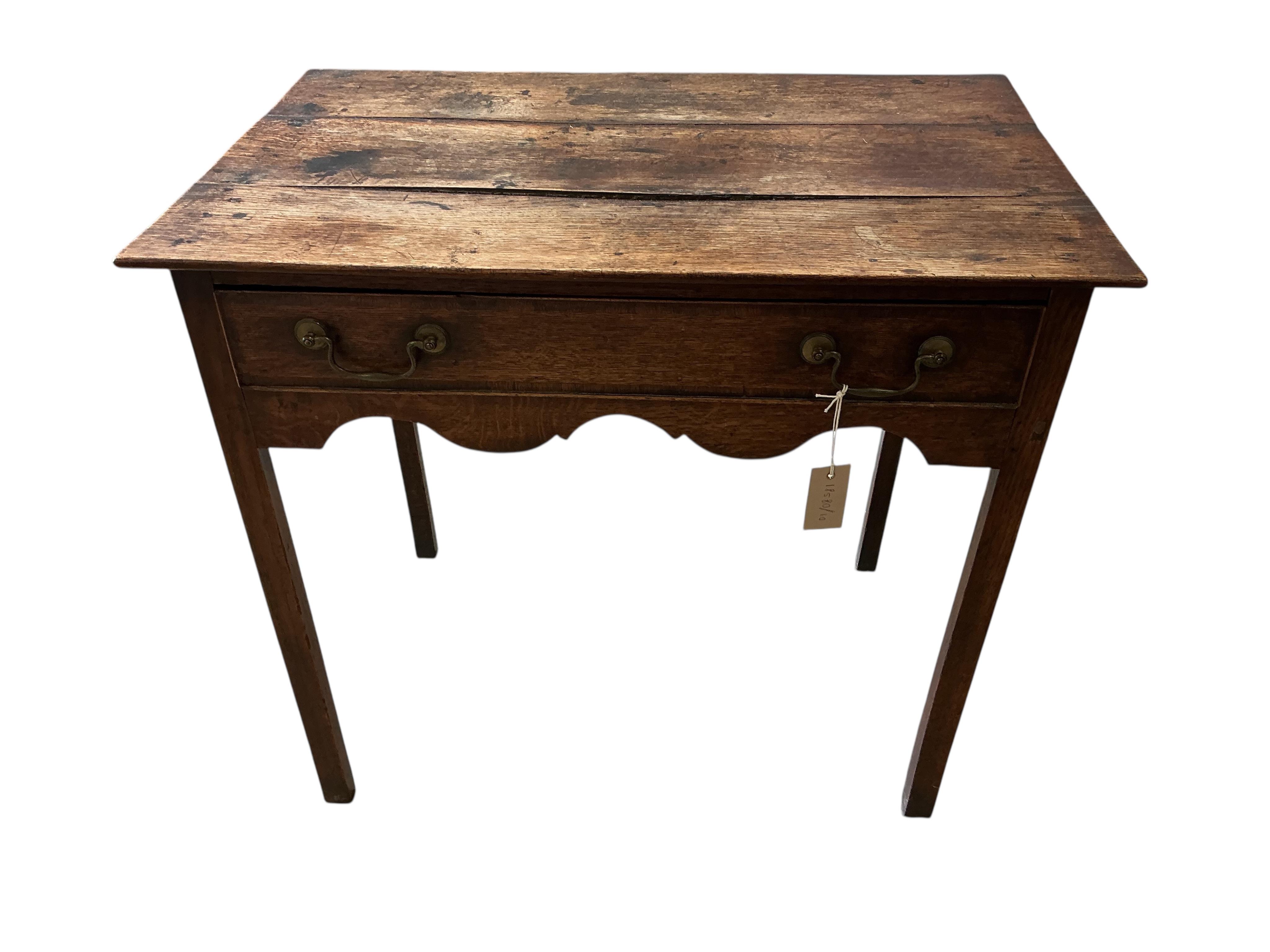 An 18th century oak side table, width 76cm, depth 48cm, height 69cm